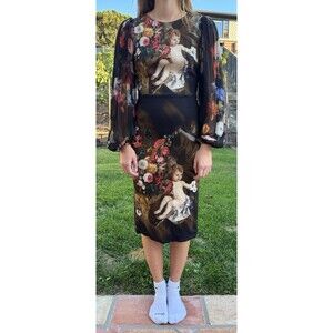 DOLCE & GABBANA Black Printed Cherub Dress Size 40 Beautiful